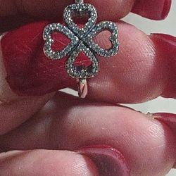 Pandora Authentic Brand New Sterling Silver Sparkling L Pedals Of Hearts Bedazzling Ring Size 8