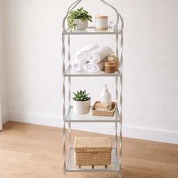Vintage Metal & Glass Étagère – 4 Tier Display Shelf (Elegant & Space-Saving)