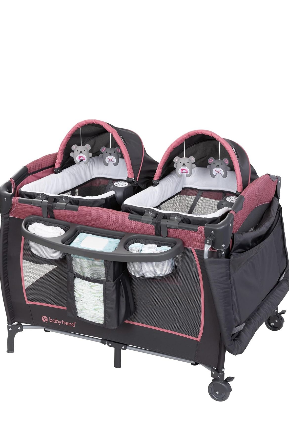 Baby Trend Lil’ Snooze™ Deluxe III Nursery Center® Playard for Twins, Cozy Berry