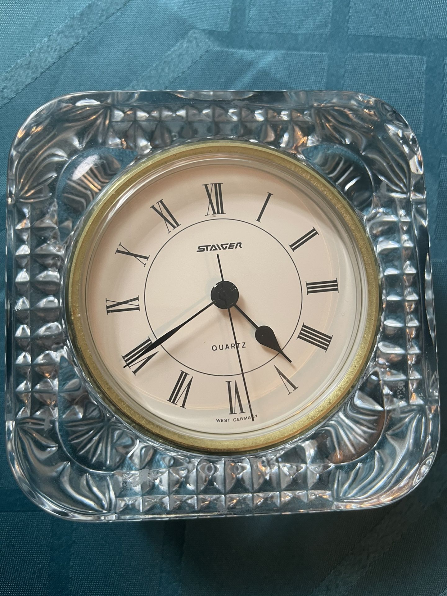Vintage Stager Quartz Lead Crystal Clock West Germany Movement France (Works)