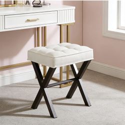 Vanity Stool / Ottoman Seat – Modern Upholstered Chair w/ Metal X Legs