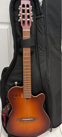 Godin Multiac Nylon Encore acoustic-electric nylon-string guitar in a burnt umber sunburst finish