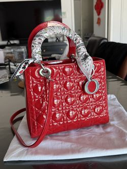 Small Lady Dior My ABCDior Bag; Cherry Red Patent Cannage Calfskin
