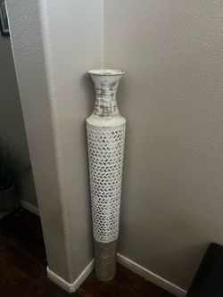 17 inch Embossed Metal Beige Vase