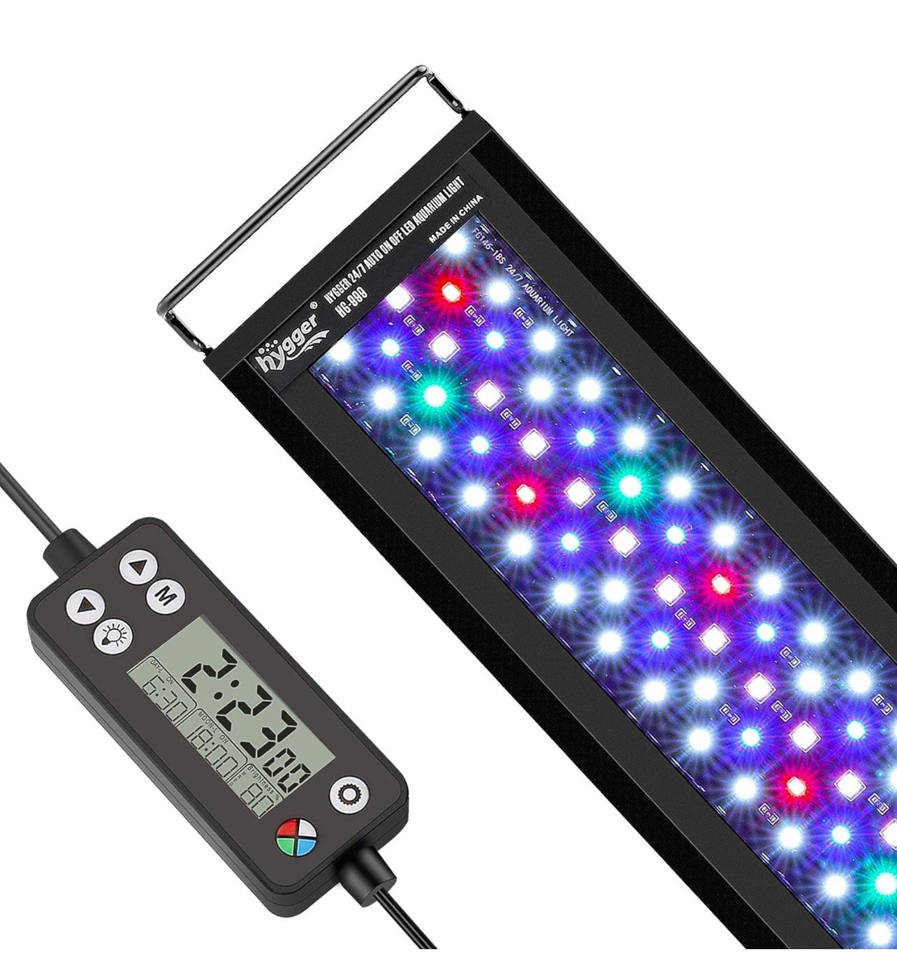 hygger Auto On Off LED Aquarium Light, Full Spectrum Fish Tank Light with LCD Monitor, 24/7 Lighting Cycle, 7 Colors, Adjustable Timer, IP68 Waterproo