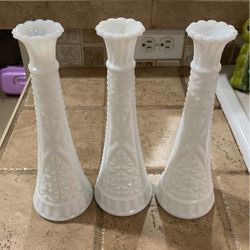 3 Vintage MilkGlass Vases