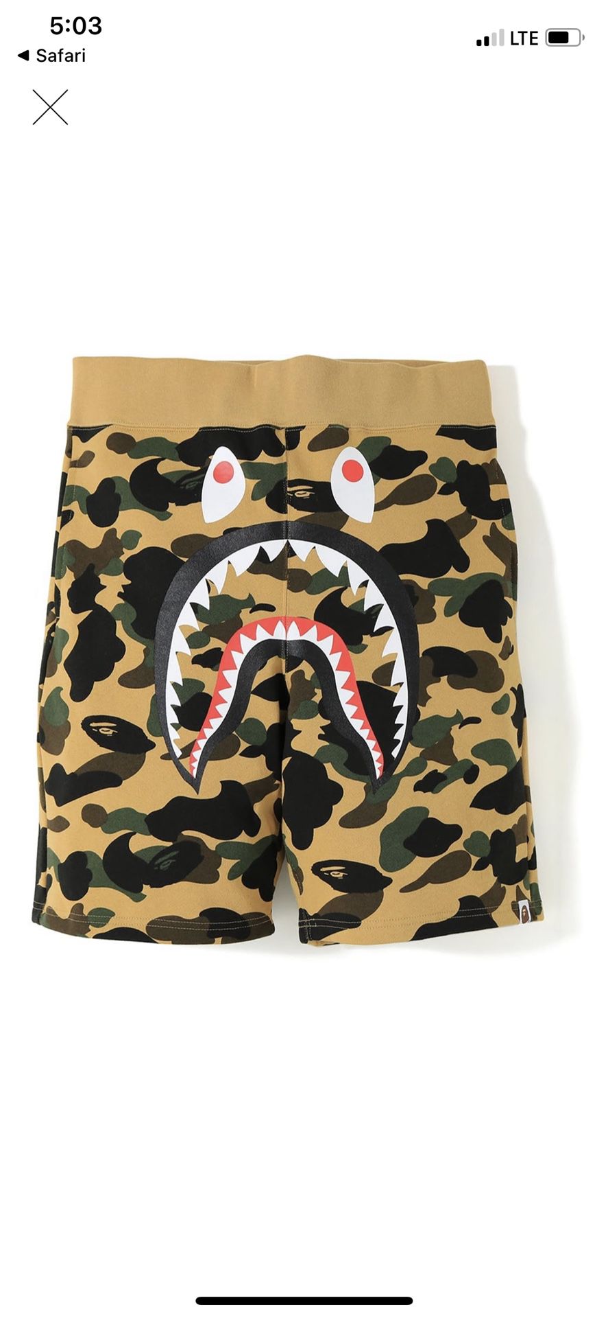 Bape 1st camo shark sweat shorts