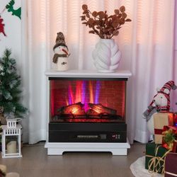 Costway 27'' Freestanding Electric Fireplace Heater w/ 3-Level Flame Thermostat White