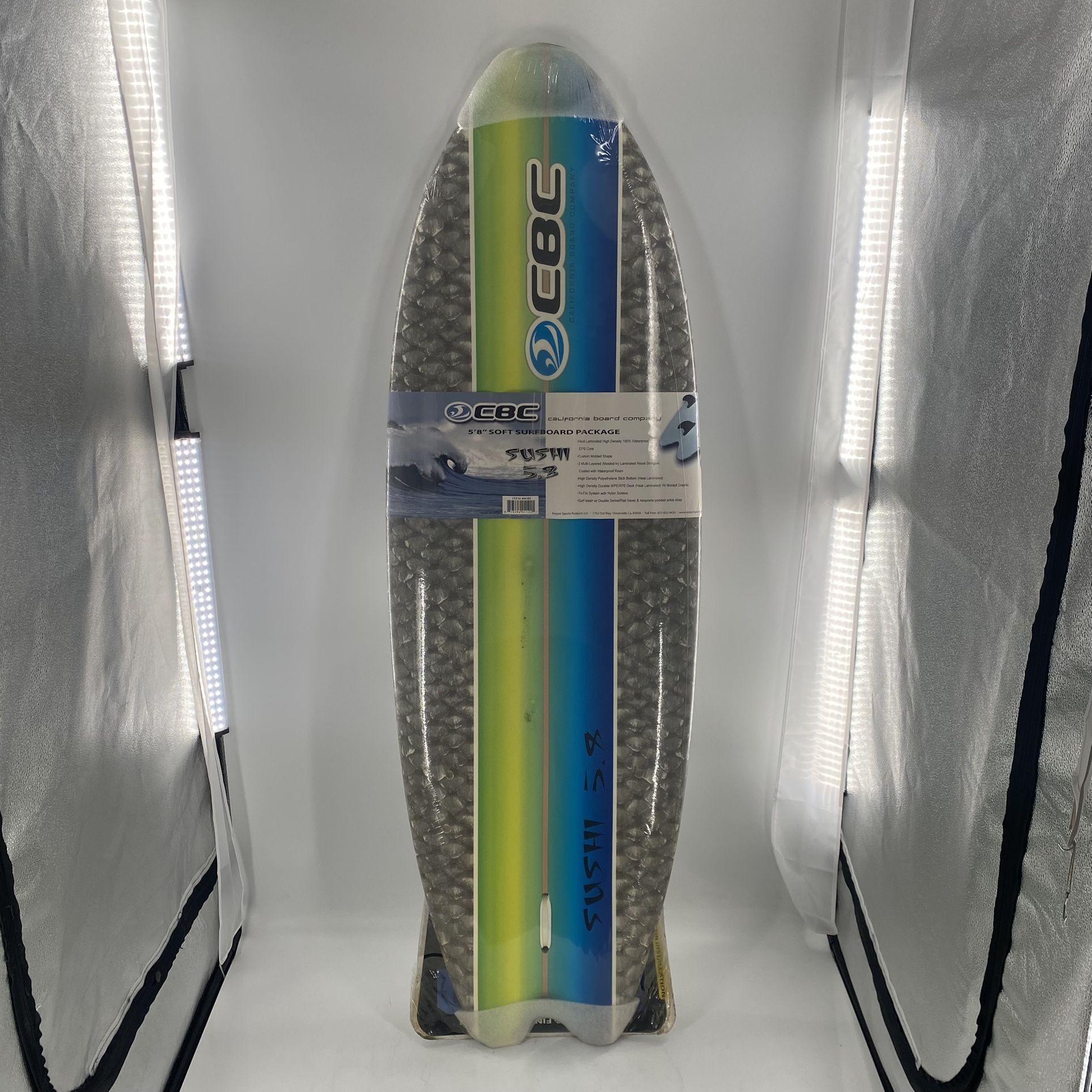 California Board Company SUSHI 5'8" Soft Top Foam FISH Surfboard 3-Fin + Leash