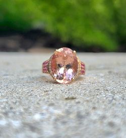 14K Gold Morganite Ruby Diamond Ring (Jewelry Box Included)