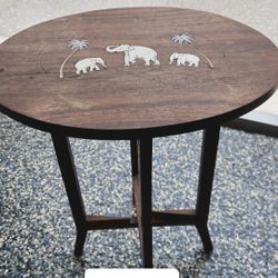 Antique Table With Ivory Inlay Elephants