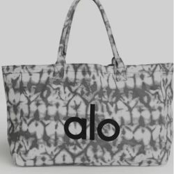 ALO Yoga Gray Tie-Dye Canvas Cotton Large Tote Bag For Travel & Gym Carry-On