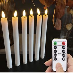 3D Led Flameless Flickering Battery Operated White Taper Candles with Remote
