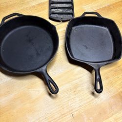 Set of 3 Lodge cast-iron pans, 9 inch and 10 inch and 12 inch