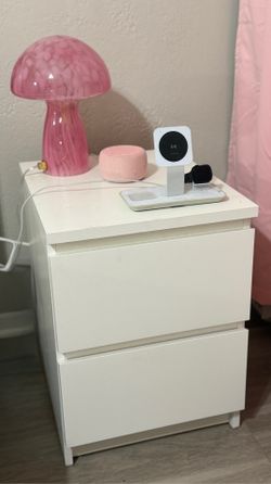 IKEA Malm 2-Drawer Nightstand - White (Optional Lamp & Sound Machine Bundle)