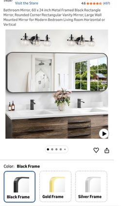 Bathroom Mirror, 60 x 24 inch Metal Framed Black Rectangle Mirror, Rounded Corner Rectangular Vanity Mirror, Large Wall Mounted Mirror for Modern Bedr