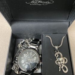 Ed Hardy Watch And Silver Pendants