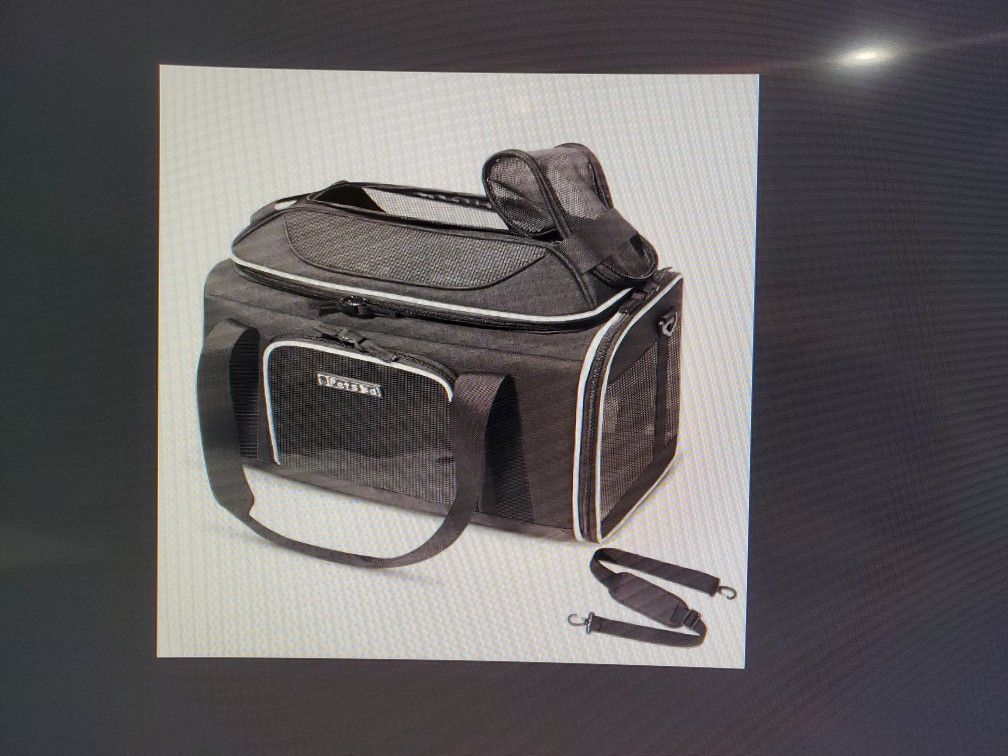 Top Expandable Pet Carrier 17x12x8.5" Black Airline Approved Anti Scratch Mesh