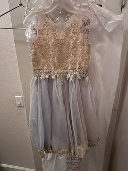 Us Angels Gold Lace Bodice With Light Blue Tulle Skirt Girls Dress