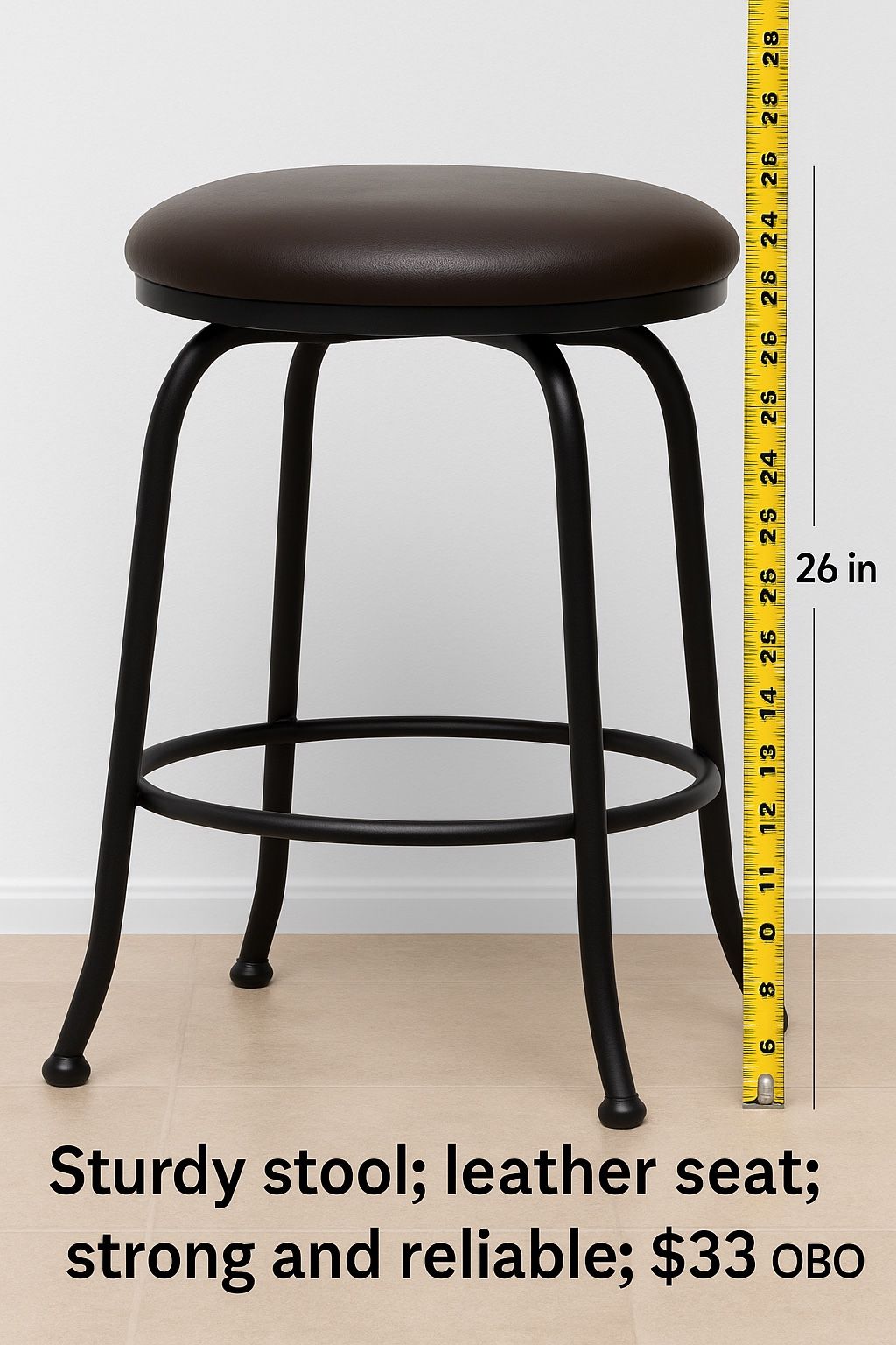 Bar Stool / Counter Stool – 26” | Sturdy Metal Frame
