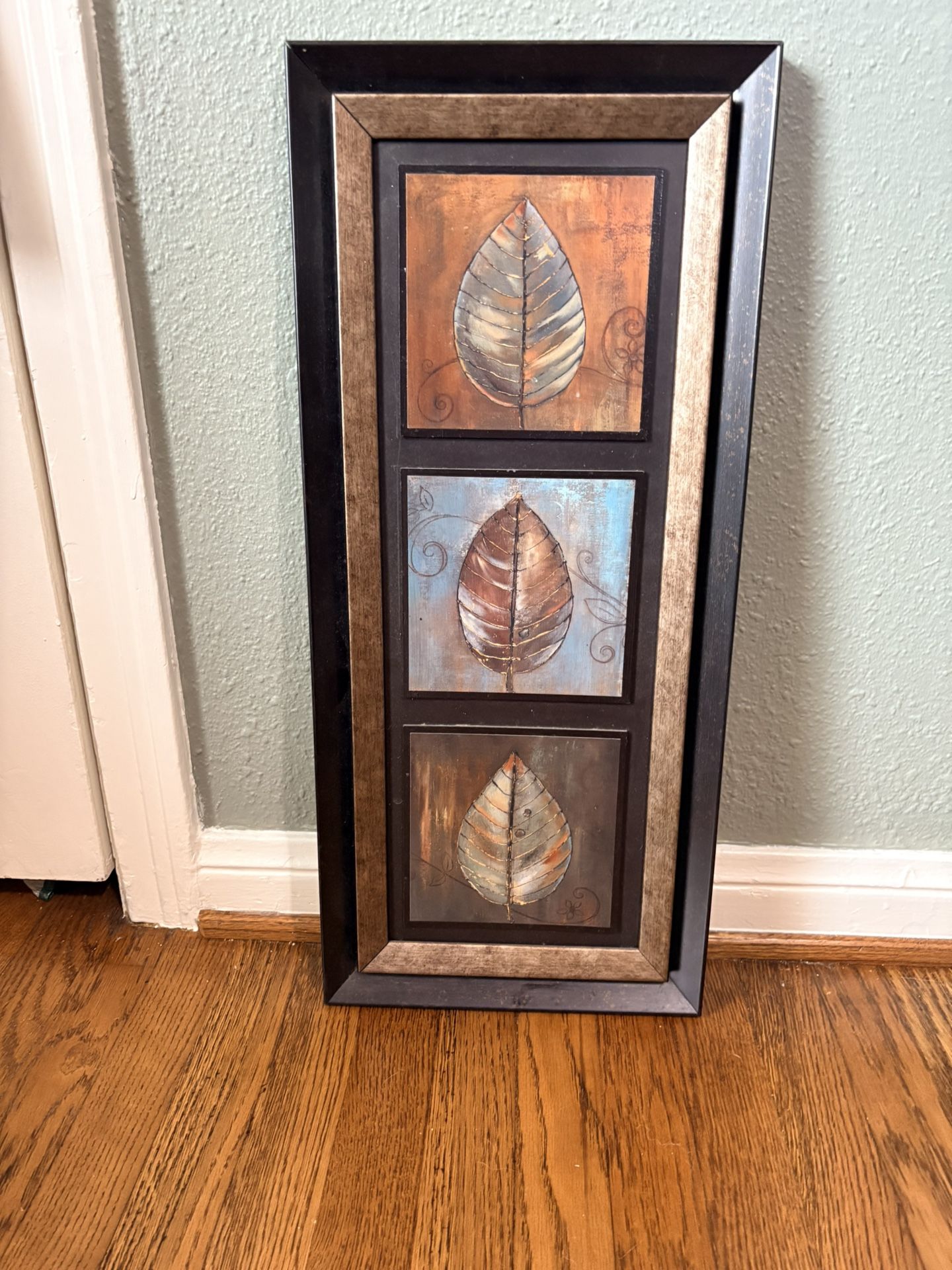 Framed Leaf Wall Art 3 Panel Vertical Rustic Earth tones