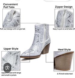 Womens Rhinestone Cowboy Ankle Boots