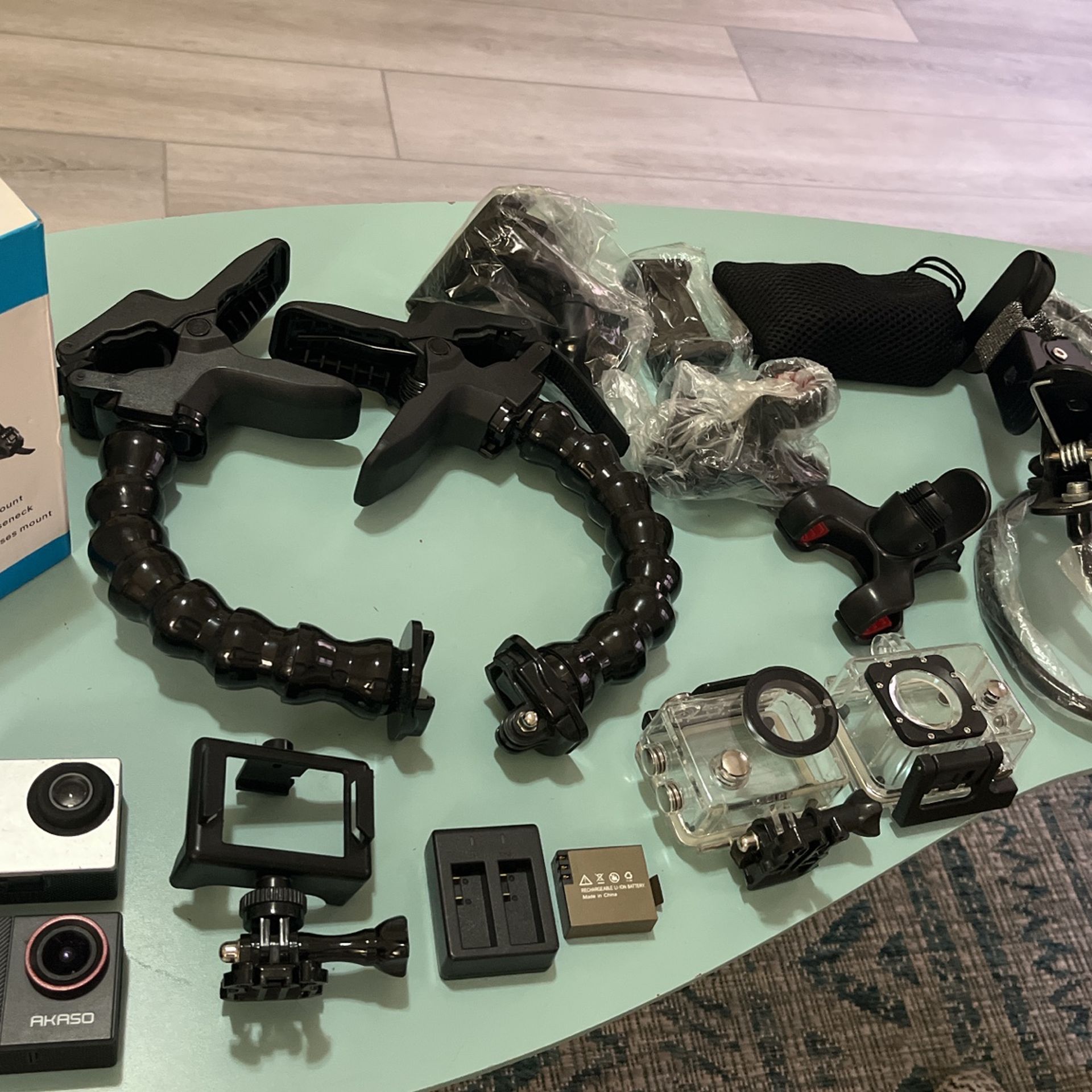 GoPro style Cameras, AKASO EK7000 PRO and HD 1080P cameras with waterproof covers, Jaws flex clamps+