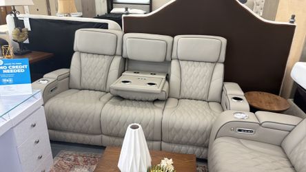Stunning Modern Sleek Grey Quality Leather Sofa Set - NO Interest - No Credit Needed - Cup Holders & Charging Ports - Same Day Delivery 🚚