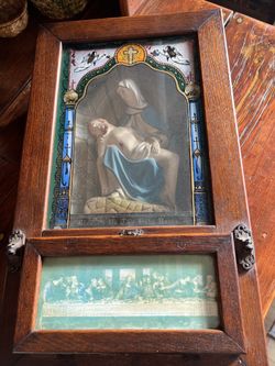 Antique Large Catholic Last Rites Box La Pieta And Last Supper