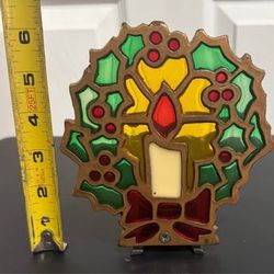 Vintage Christmas Stained Glass Wrought Iron Candle Holder just $5 