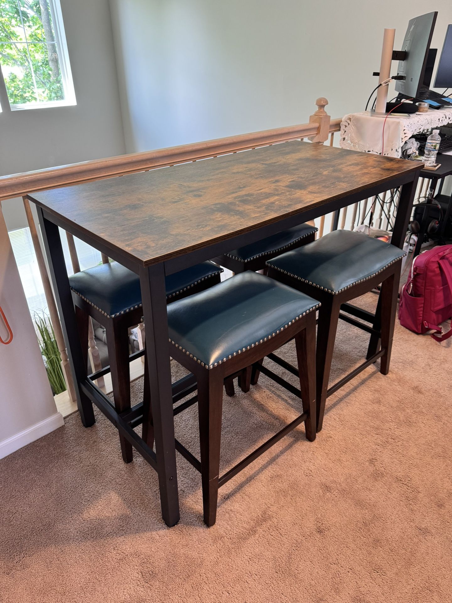 Walter E Smithe - Owan Leather Counter Stools (with Breakfast Table)