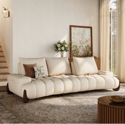 Arlo-3-4 Seater Beige Leather Sofa with Spill Proof & Scratch-Resistant Adjustable Cushions