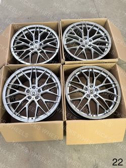 Set of 19” Inch Wheels Rims HRE Style Hyper Black Silver Staggered 5x112