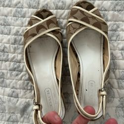Coach Kara Peep Toe Logo Espadrille Wedge Heel Sling Back Sandals Sz 8