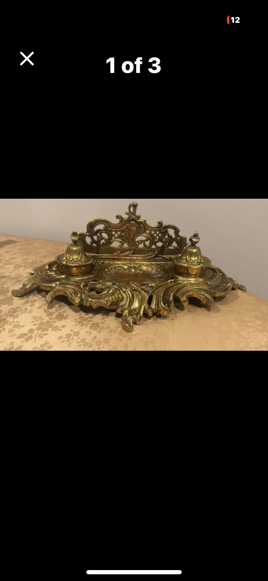 Ornate Antique French Bronze Inkstand with Double Inkwells, size : width 17 inches, depth 9 inches, height 6 inches, very heavy,  local pick up !cash 