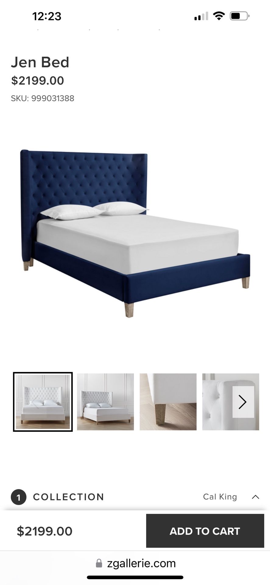 Z Gallery - Cal King Jen Bed Frame- Velvet Indigo
