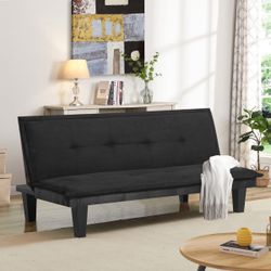 64” Black Futon Sofa Bed Upholstered Sofa Couch Armless Twin Futon Convertible Sleeper Sofa [NEW]