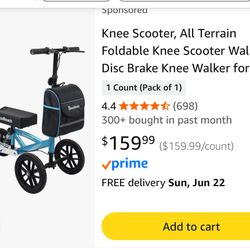 $80 Knee Scooter, All Terrain Foldable Knee Scooter Walker, Disc Brake Knee Walker