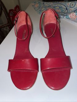 Prada Wedge Heels Womens Size 6 36.5 Shoes Red Patent Open Toe Sandals