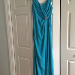 David’s bridal long bridesmaid dress with swooping cowl back detail -Malibu blue