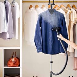 GS18-DJ Standing Garment Steamer with Roll Wheels for Easy Movement, 1.8L Water Tank for 1 Hour Continuous Steaming, Adjustable Pole for Storage, Incl