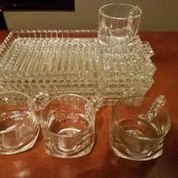 Vintage 1950s Hazel Atlas Glass Snack Trays with glass cup