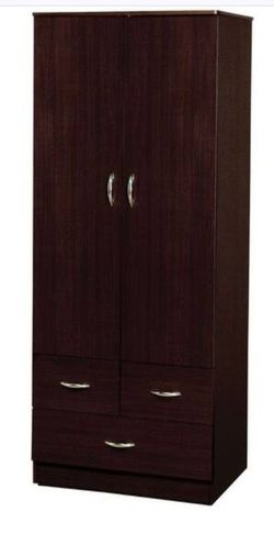 Wooden Rectangle Wardrobe Cabinet With Hanging garment bar 3 Drawers In Espresso Finish