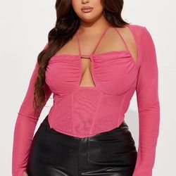 Melanie Mesh Corset Top - Hot Pink by Fashion Nova 1X