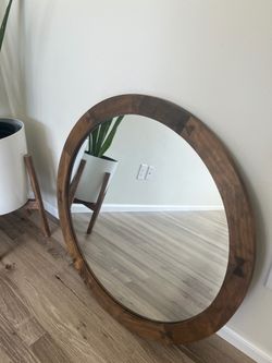 Round Wooden Wall Mirror