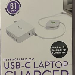 ReTrak - 61W Retractable USB-C Notebook Charger - White