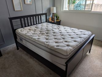 Queen Sleep Number Mattress and box spring with IKEA Hemnes bedframe with understorage