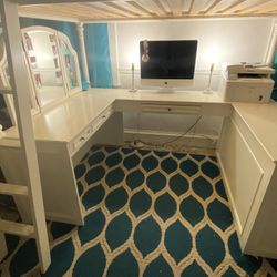 Loft Bed (White Wood) Set with Chest and Dresser