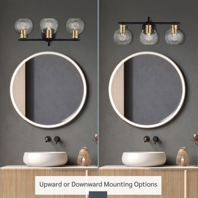 3-Light Vanity Bar Lighting for Over The Mirror in Bathroom or Powder Room, Matte Black Finish with Brass Trim