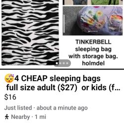 CHEAP sleeping bags
 full size adult ($27)  or kids (from $16) . Holmdel Nj